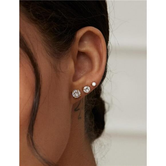 6 Pairs CZ Stud Earrings Set Hypoallergenic Stainless Steel 3mm to 8mm - Picture 5 of 7